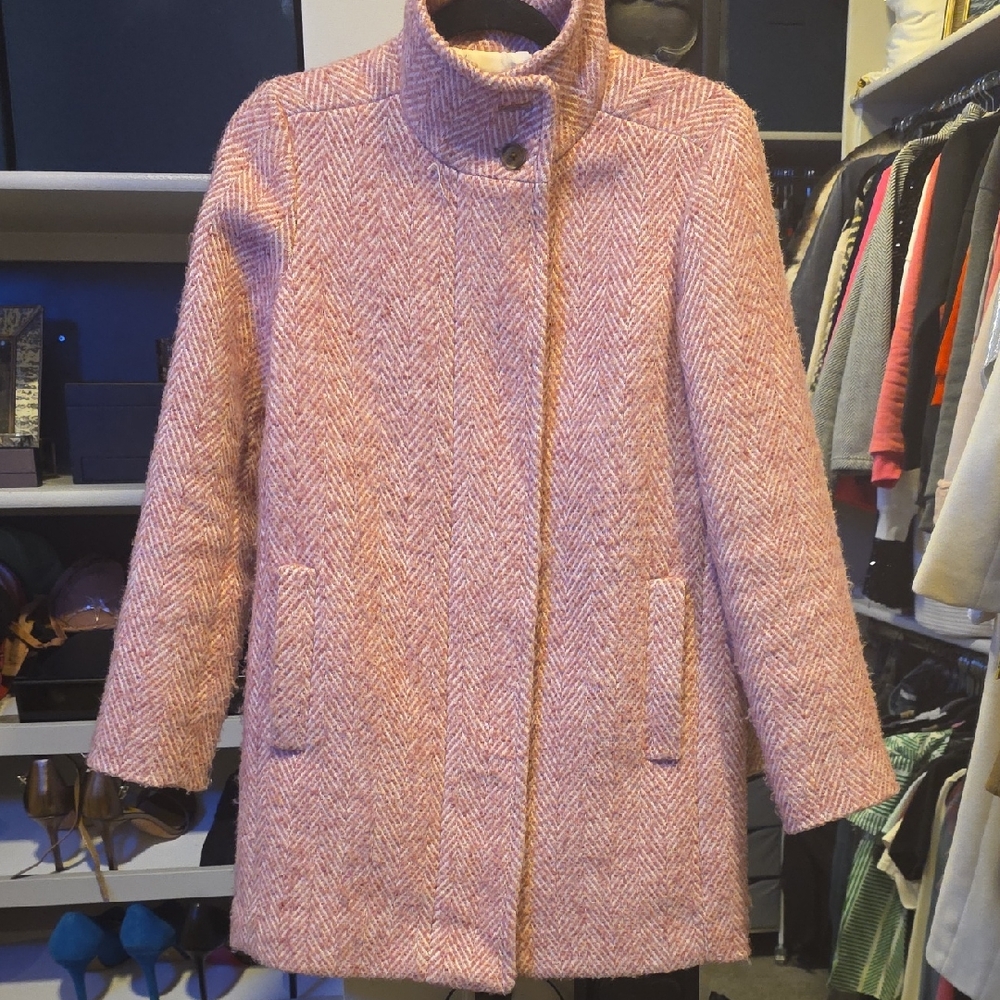J. Crew Pink Herringbone Pea Coat